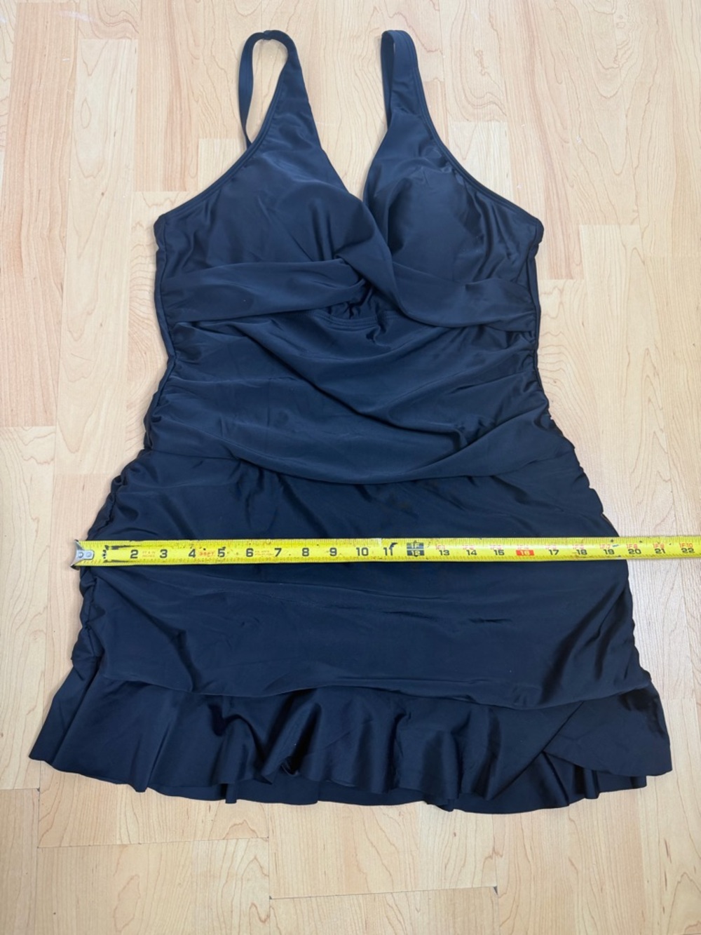 Younique Black Ruched V-Neck Mini Dress with Ruffle Hem - Picture 7 of 9
